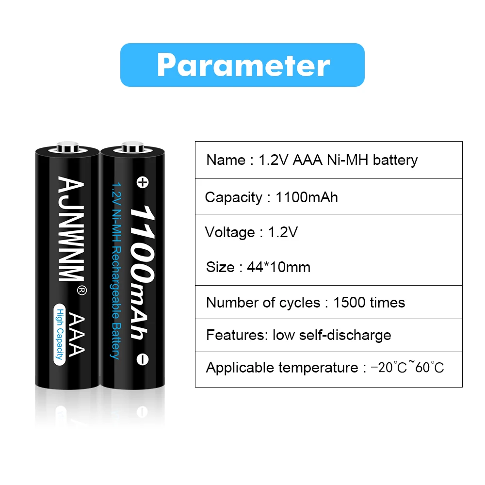 AJNWNM 1.2V Ni-MH AAA batteria AAA batterie ricaricabili AAA 1100Mah
