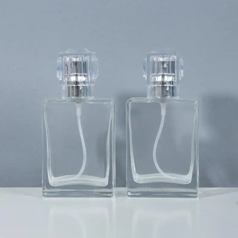 Square Flint Perfume Atomizer Refillable Glass Empty Spray  Bottle With Cap for Travel 30ml