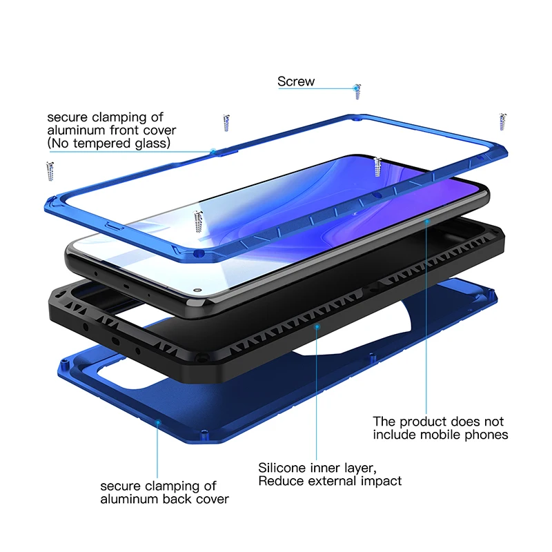 For Xiaomi 10T Pro Case Hard Aluminum Metal Heavy Duty Protection Cover with Tempered Glass Mobile Phone Accessories