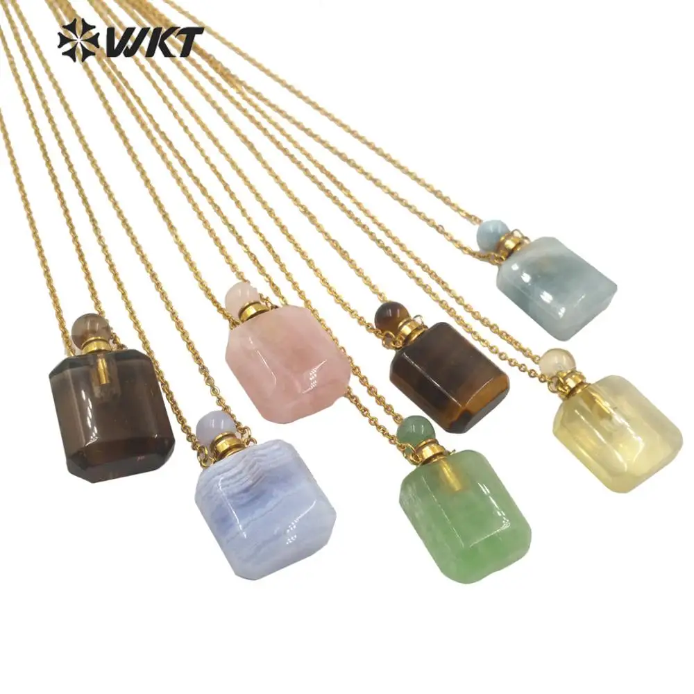 

WT-N1190 New Design Square Shape Natural Stone Perfume ACC Best Electroplated Kinds Of Bottle Necklace Accessories