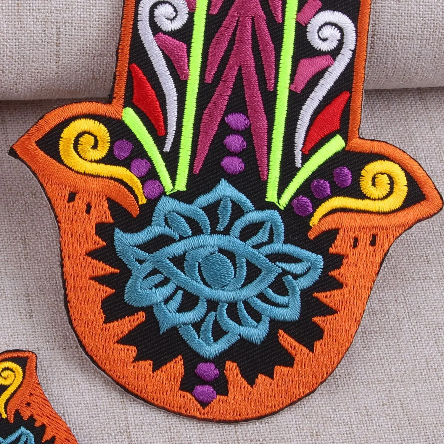 Mandala Hand of Fatima Colorful Patches Iron on Patch for Clothing Palm Fatima Embroidery Applique Fabric DIY Apparel Decor