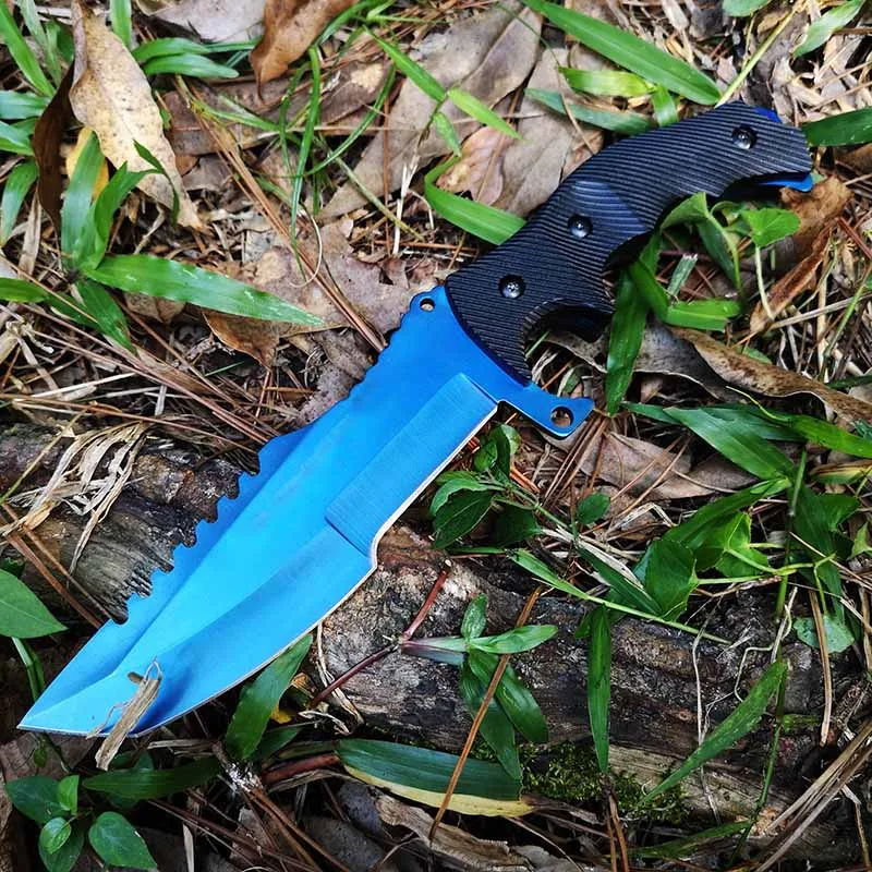 Tactical Huting Camping Knife , Rambo Bowie Straight Fixed Blade Knifes , Rainbow/Blue/Gold/Black Titanium for Choose