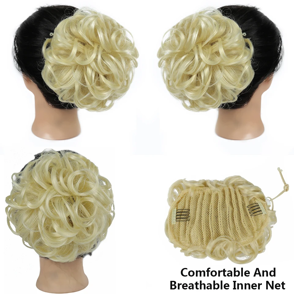 SHANGKE Synthetic Large Comb Clip In Curly Hair Pieces Chignon Elastic Drawstring Updo Extension Women’s Wedding Party Hair Bun