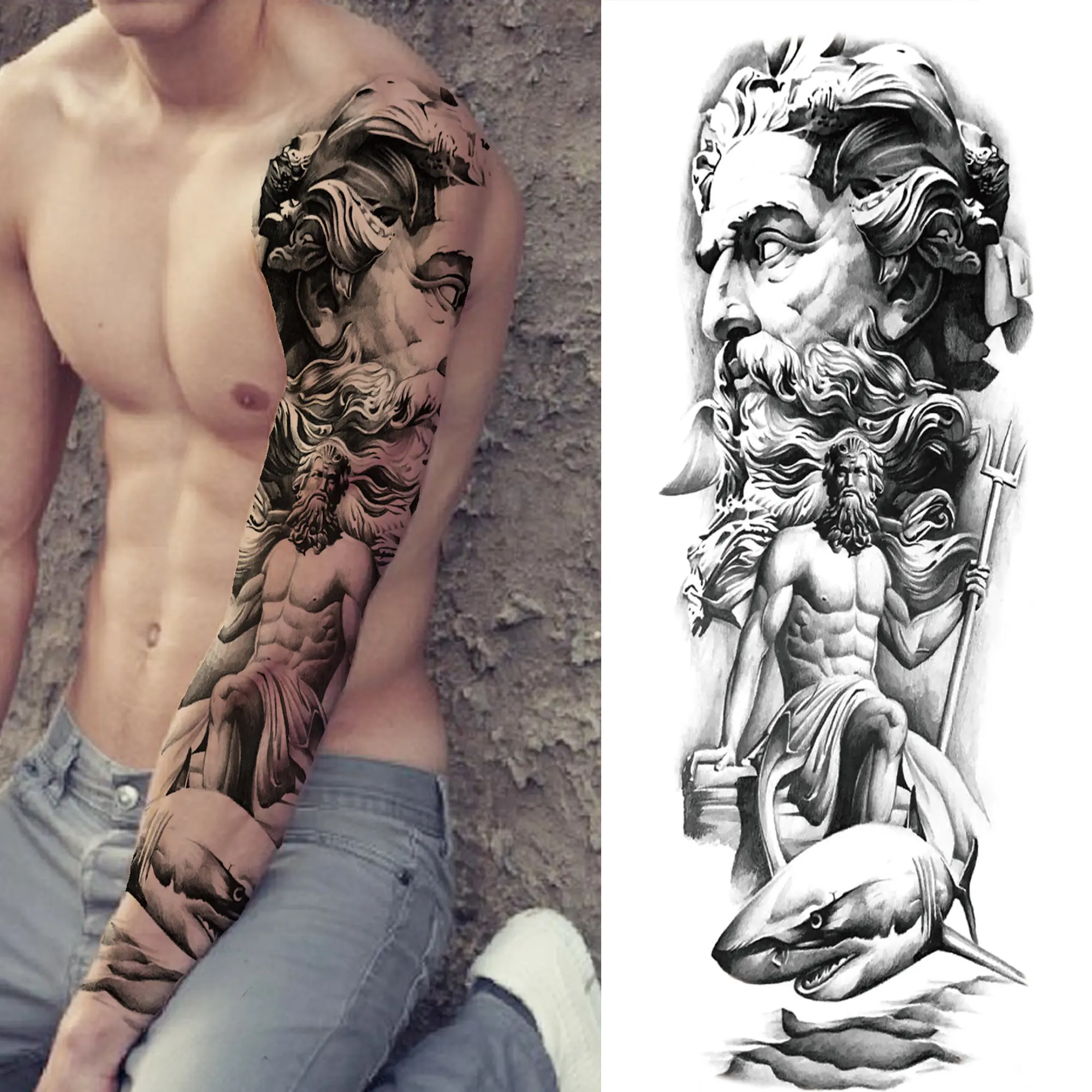 Gran Dios mitología griega Guerrero tatuajes temporales manga del brazo para  hombres mujeres León Cruz tatuaje pegatina tigre negro tatuajes falsos /  Tattoo y piercing, image size:2000x2000
