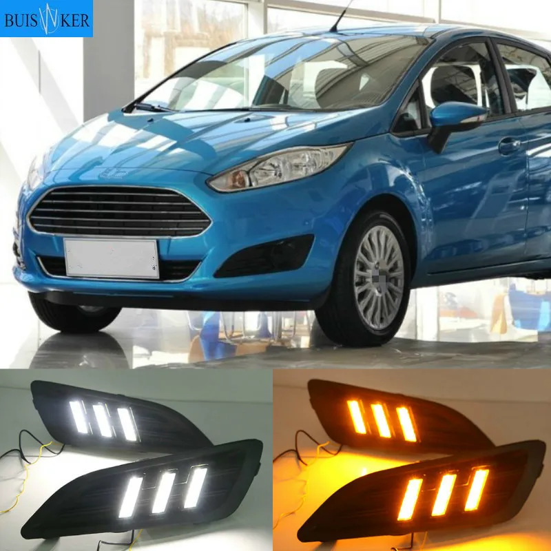 

1Pair for Ford Fiesta 2013 2014 2015 2016 LED Daytime Running Light LED DRL Fog lamp cover Yellow Turning signal Lights