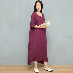 NINI WONDERLAND Summer Dress Female Cupro And Silk Classic Dress 2021 Women V Neck Batwing Sleeve Loose Dresses Brief Large Size