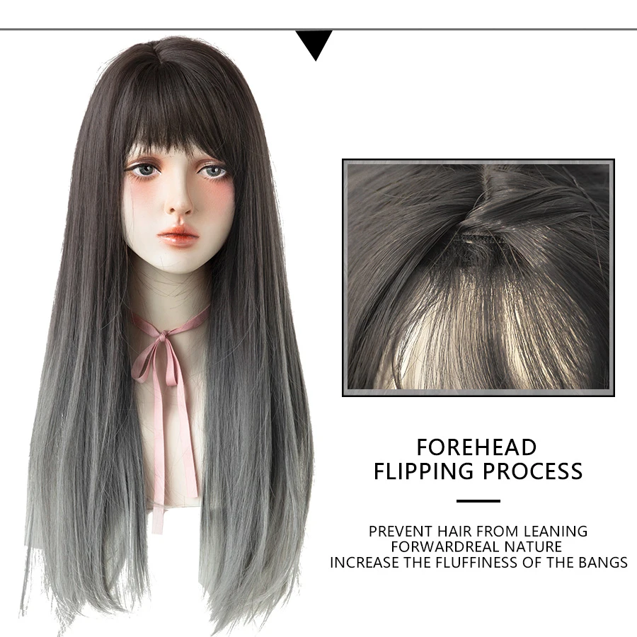 7JHH WIGS Omber Blue Gray Long Straight Latest Style 26\