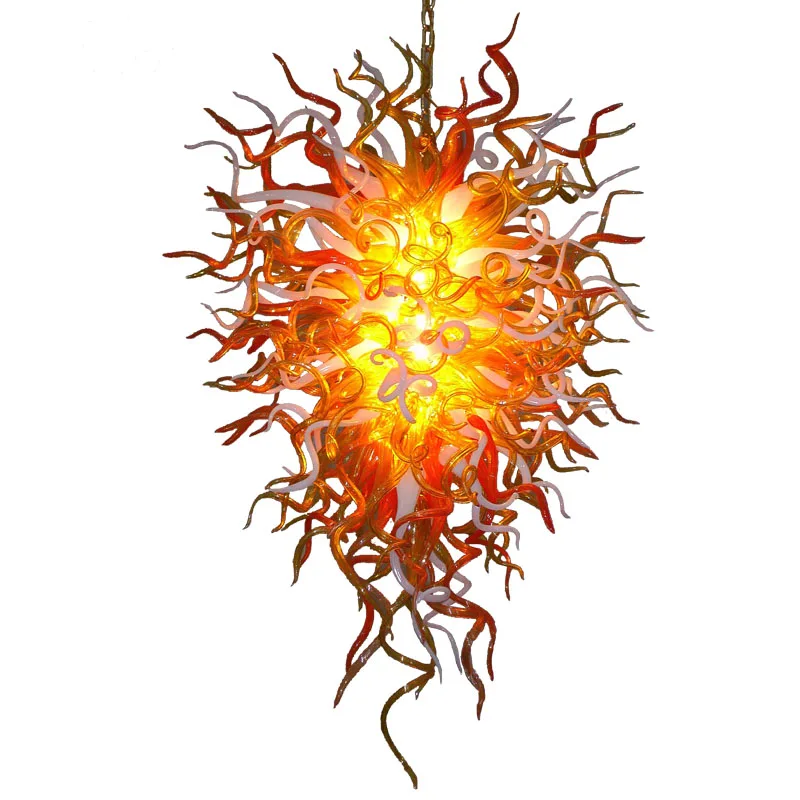 

Luxury Chandelier LED Hanglamp White and Orange Handmade Blown Glass Long Chain Pendant Lights