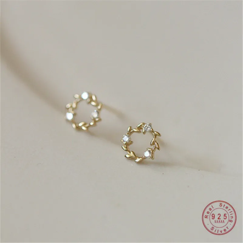 925 Sterling Silver European Simple Wreath Stud Earrings Women Pavé Zircon Creative Fresh Goddess Jewelry Accessories Gift