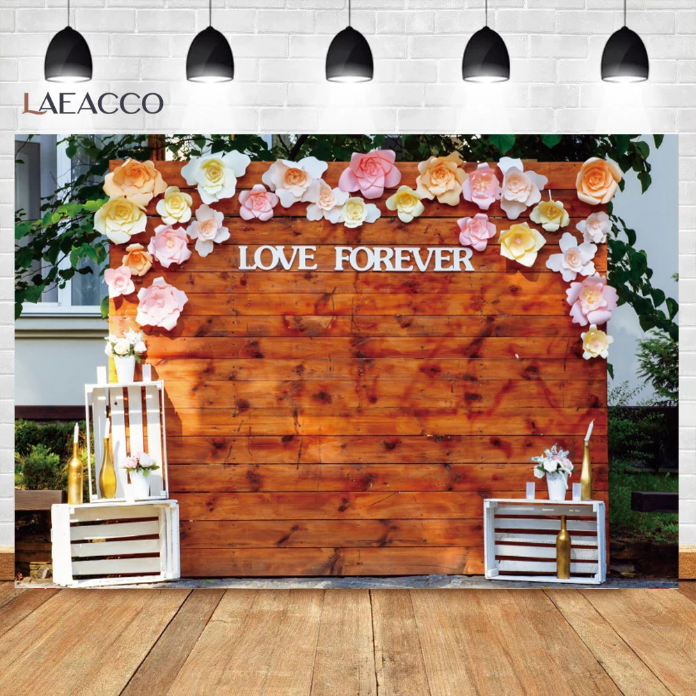 Laeacco flores de casamento coroa de parede de madeira para festa infantil retrato para bebê planos de fundo fotográficos estúdio de fotografia