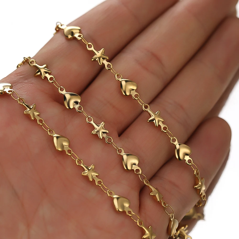 1 Meter Edelstahl-Stern-Herz-Ketten in Großpackung für DIY-Halsketten, Armbandherstellung, Schmuckzubehör, Fußkettchen – Detail 5