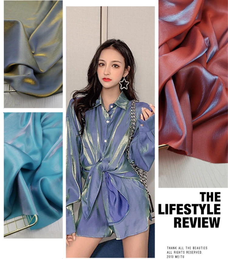 Falda de tela de seda dorada y plateada brillante, Camisa de algodón puro satinado esmaltado de colores, tela roja de red Hanfu antiguo