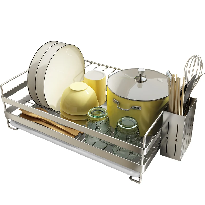 304 Stainless Steel Sink Dish Drying Rack,Sink Dryer Rack with Cutlery Storage Box,Tableware,Bowls,Plates Storage Organizer