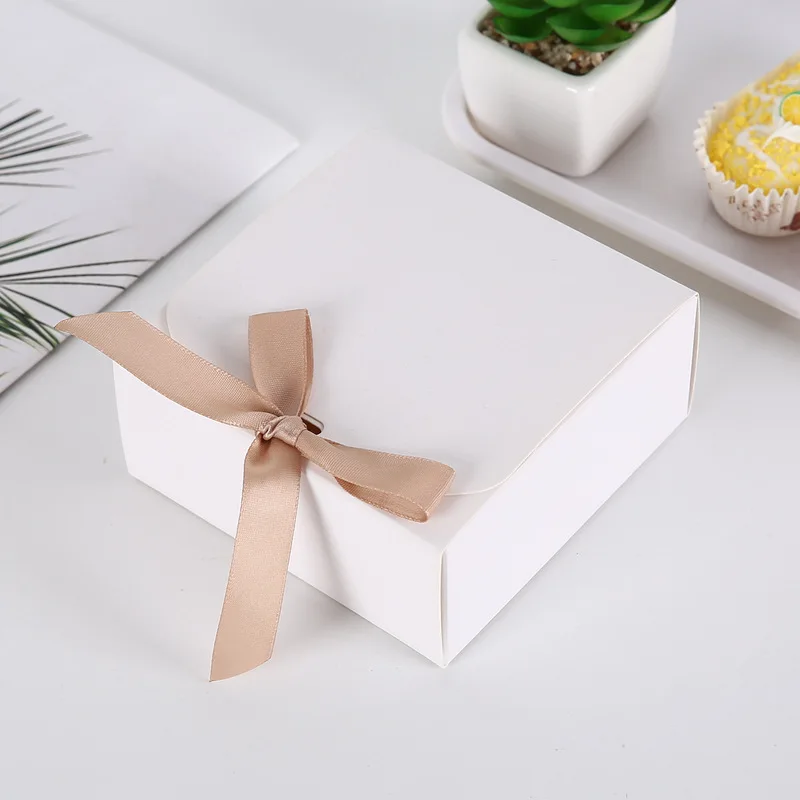 Caixa de presente de papel kraft branco, 5 peças, artesanal, doces, chocolate, biscoitos, caixa de armazenamento, suprimentos para festa, armazenamento de roupas para aniversário