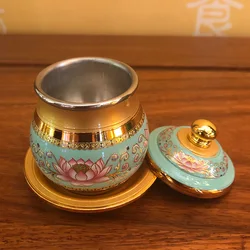 Household Buddhist Altar Cup - Painted Copper Holy Water Offering Cup for Buddha Tribute & Decoration