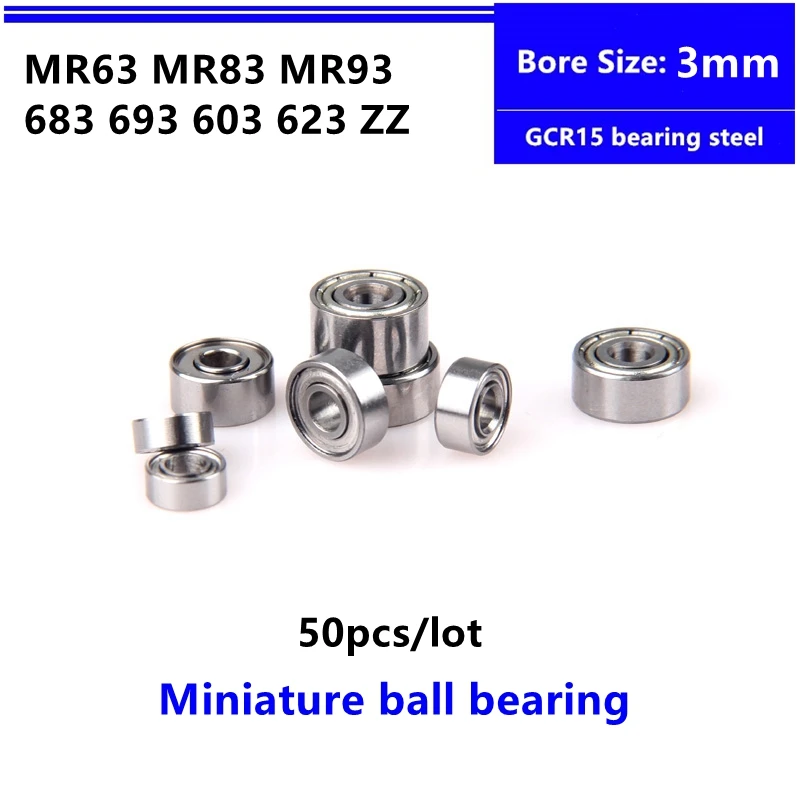 50pcs high quality MR63 MR83 MR93 683 693 603 623 ZZ open miniature deep groove ball bearing Bore Size 3mm Inner Diameter