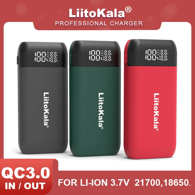 LiitoKala Lii-MP2 18650 21700 do ponownego ładowania z ładowarką i Power Bank QC3.0 cyfrowy wyświetlacz wejścia/wyjścia