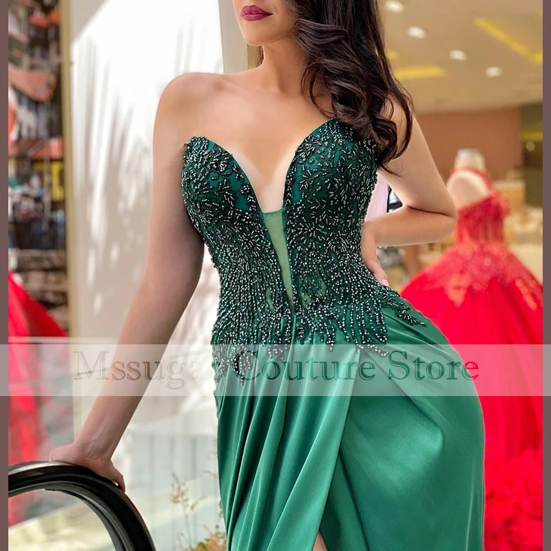 2021 أخضر داكن حورية البحر فساتين سهرة على شكل قلب مطرز بالخرز فساتين حفلات للنساء Vestidos De Fiesta