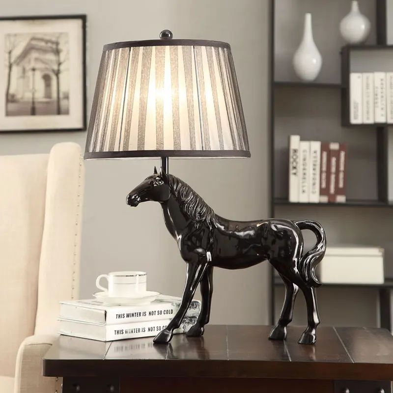 

Modern Resin Black Horse Table Lamp for Bedroom Home Decor Living Room Bedside Desk Lamp Holiday Gift Art Deco Led Light Fixture