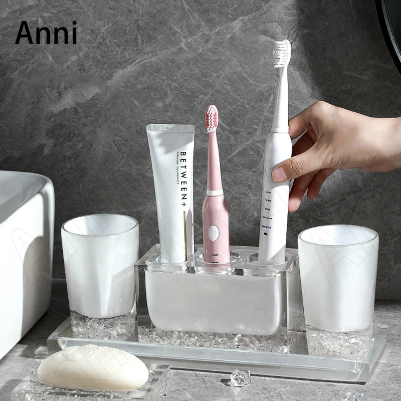 

Creativity Transparent Glass Resin Bathroom Accessories Set European Modern Five Piece Set Ice Flower Texture Shower Accessories