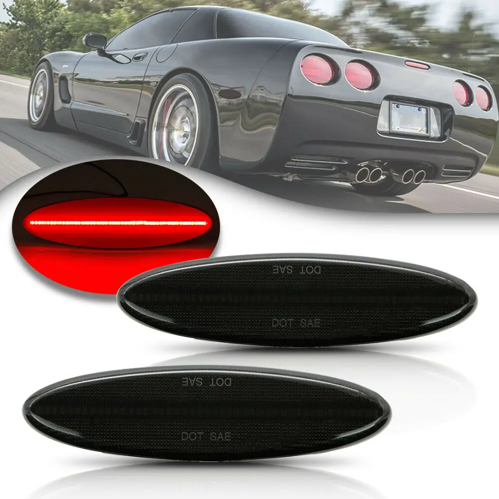 

2pcs Red Full LED Side Marker Light Rear Turn Signal Lamps For Chevrolet For Corvette For Chevy C5 1997-2004 Smoke lens