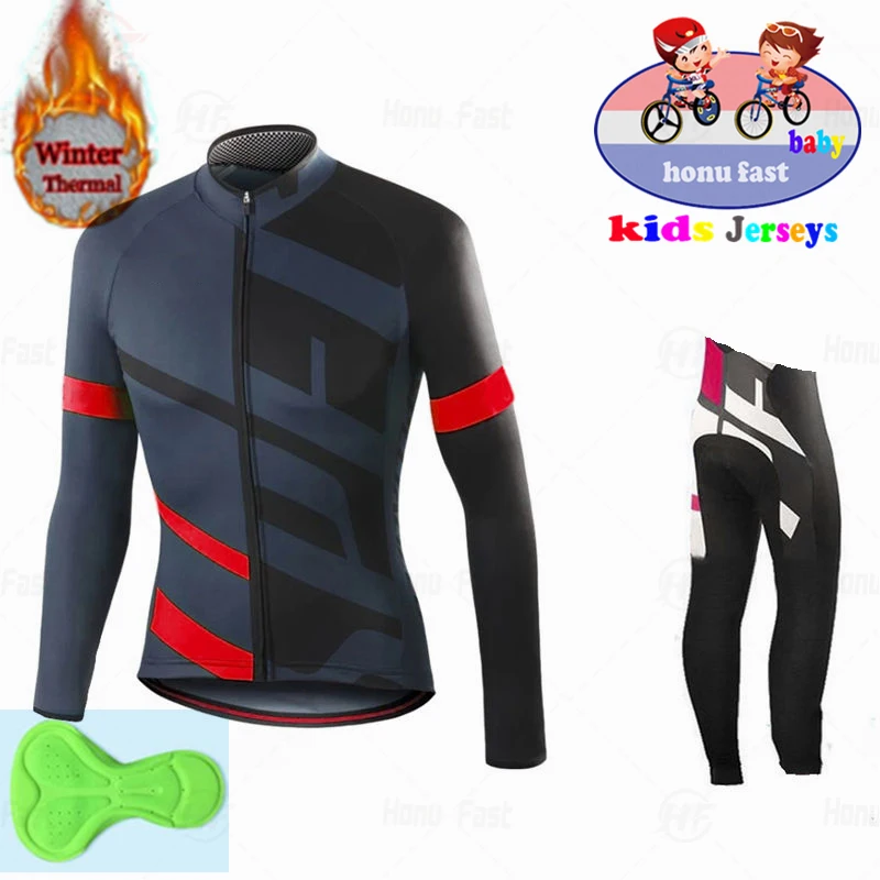 Winter Cycling Clothing Kids Cycling Jersey Set Long Sleeve Clothes Thermal Fleece MTB Uniform Cold Protection Keep Warm