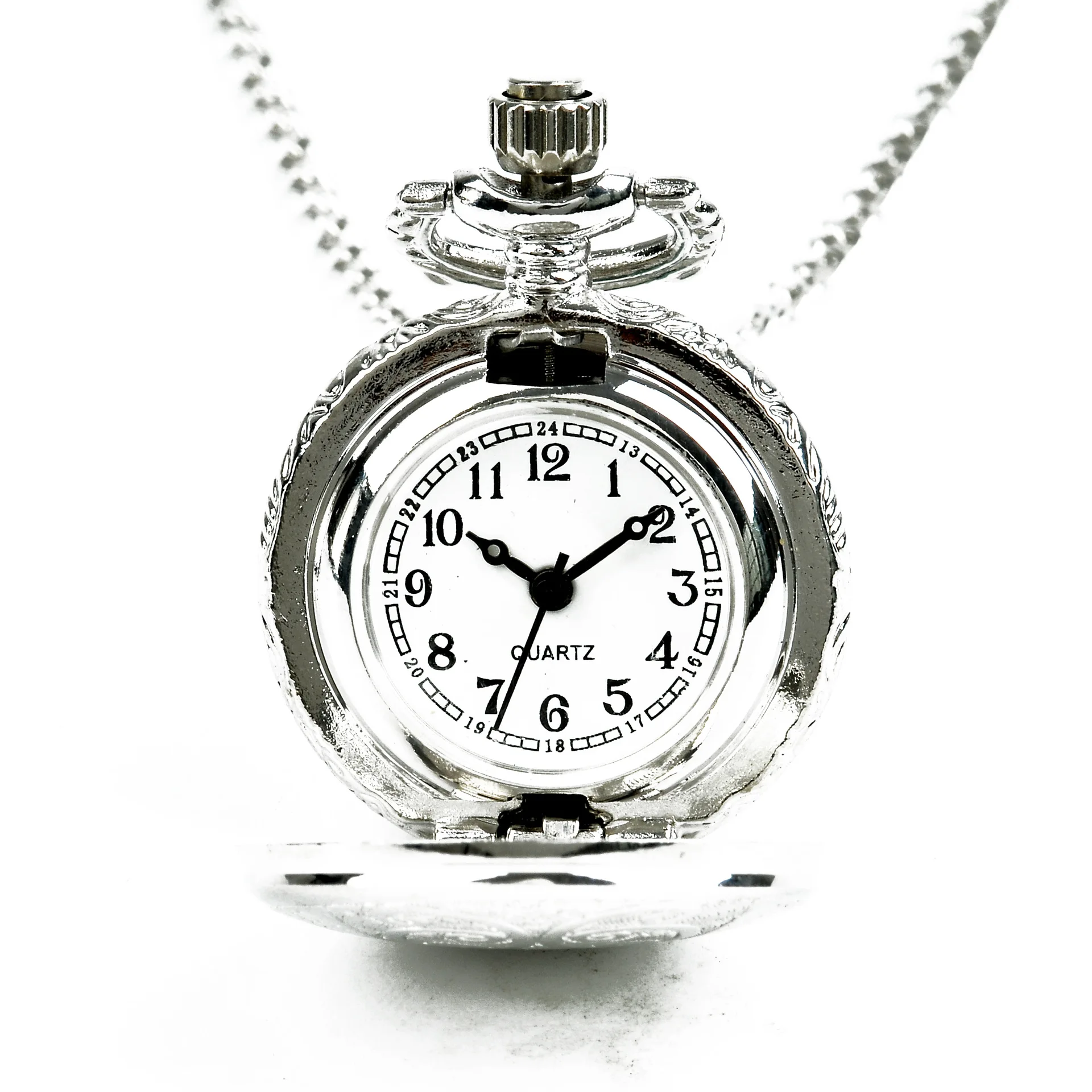 Wild simple small silver apple pocket watch