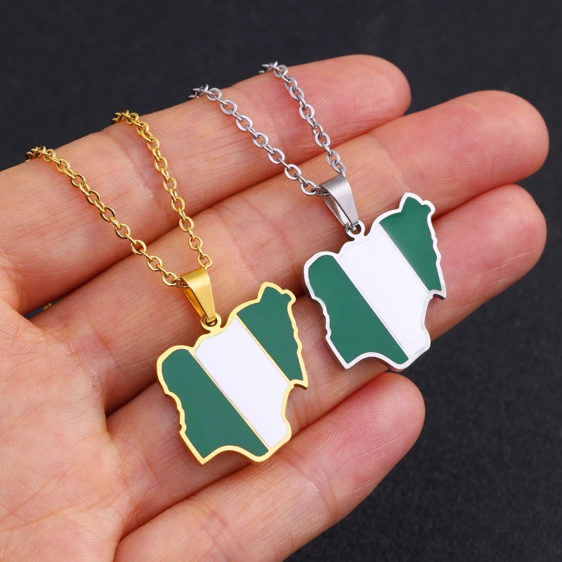 Afrika Nigeria Karte Flagge Anhänger Halskette Männer Frauen Edelstahl Gold Silber Farbe Afrikanische Schmuck Geschenk