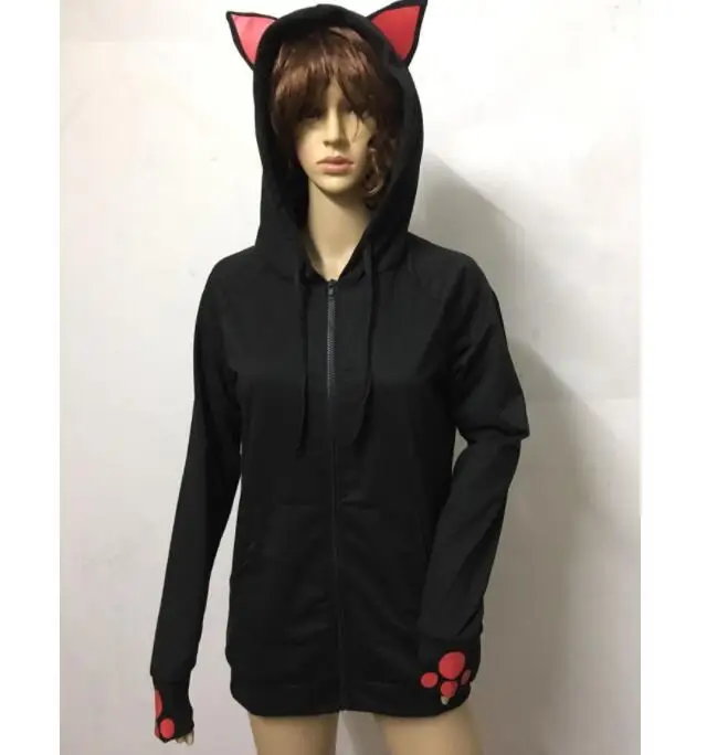 Women Sweatershirt Autumn Winter Cat Ears Zipper Hoodies Female Casual Hoodies Long Sleeve Black Hoody High Quality