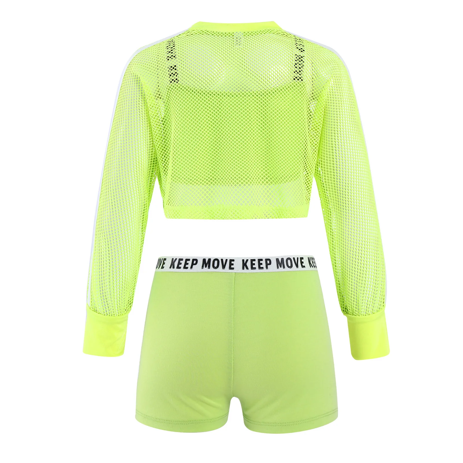 Kids Girls Sports Outfits Workout Street Dance Costume Long Sleeve Mesh Shirt Athletic Crop Top Shorts Tracksuit Sets Dancewear