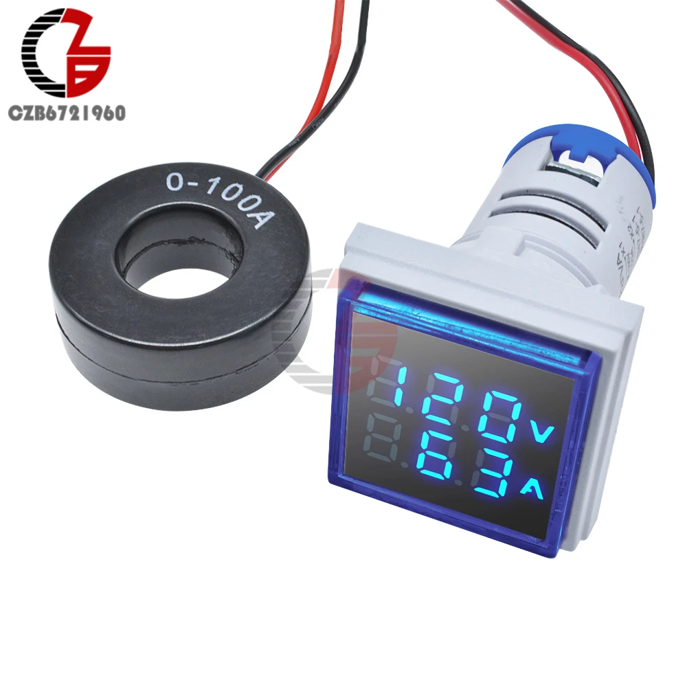 AC 50-500V 0-100A Square LED Digital Voltmeter Ammeter 110V 220V Voltage Current Meter Voltammeter Car Volt Amp Tester Detector