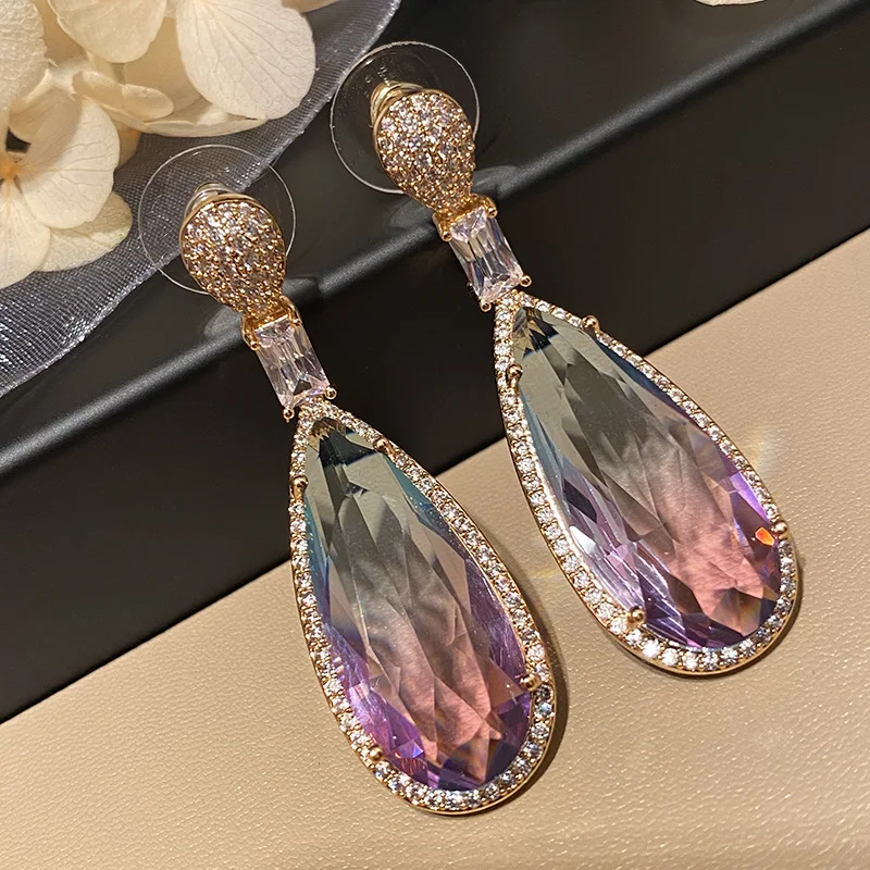 Bilincolor Fashion Cubic Zirconia Purple Drop Earring for Women Jewelry Wedding Party Gift