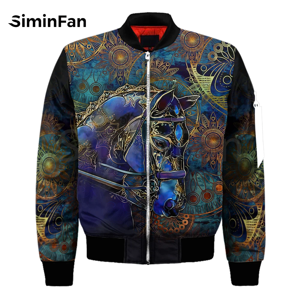 Mens Casual Bomber Jackets Love Horses 3D Printed Unisex Punk Flight Jacket Harajuku Women HipHop Streetwear Winter Thick Coats