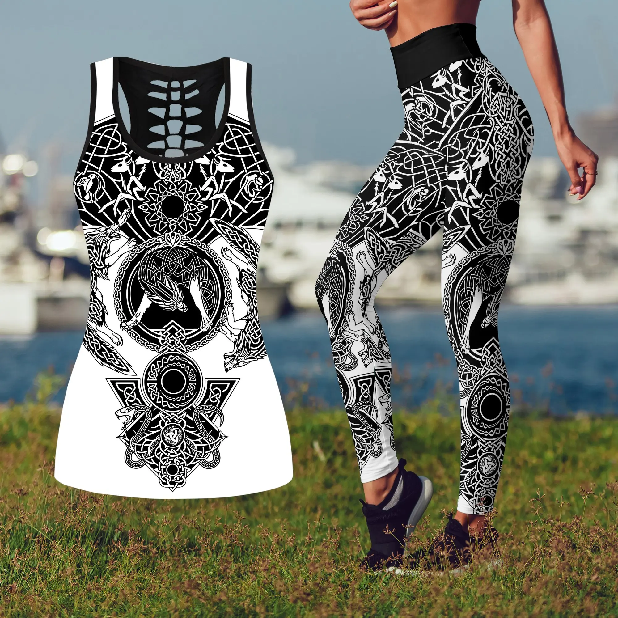 

Women Leggings Fashion 3D Printed Beautiful Mjolnir Odin Tatoo Combo Tank + Legging Sexy Elastic Female Skinny Leggings DDK17