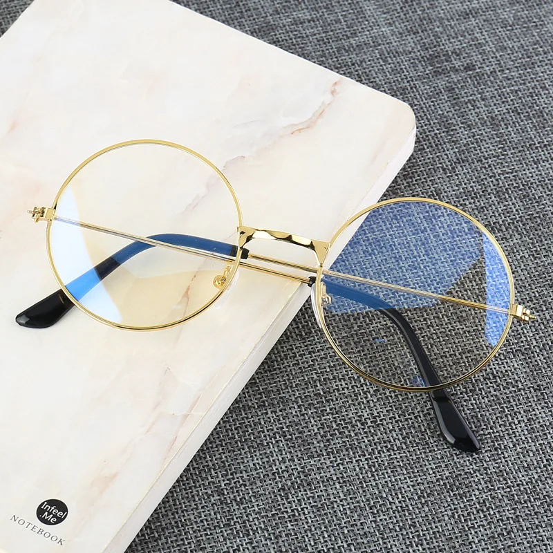 Vintage Round Metal Frame Blue Light Blocking Personality College Style Clear Lens Eye Glasses Eye Protection Mobile Phone Game