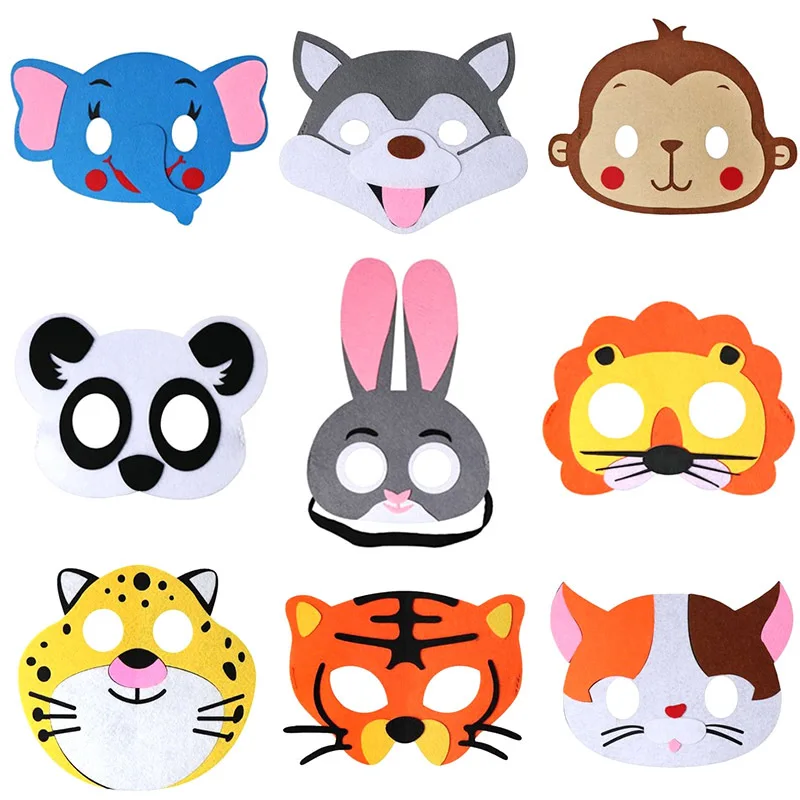 24pcs Kids Boy Girls Felt Animal Masks Cosplay  Dress-Up Party Favors for Birthday Gifts Christmas Tiger Lion  Easter