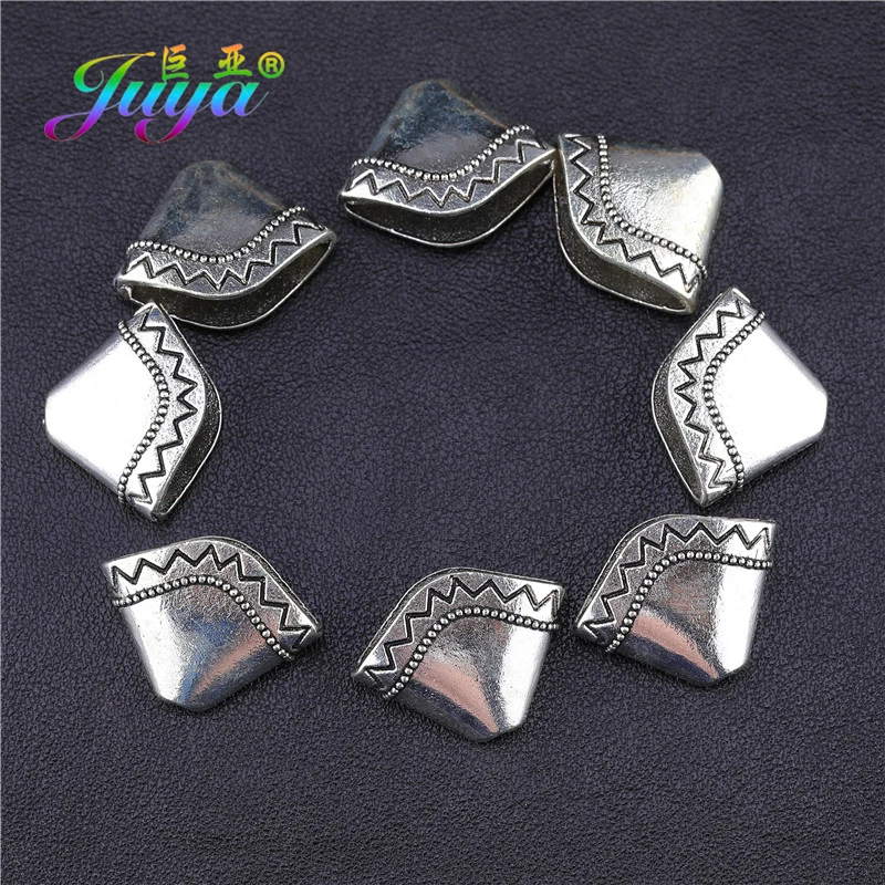 Juya 10Pcs/lot DIY Tassels Jewelry Findings Ancient Decorative Oval Metal Bead Caps Accessories For Women Earrings Making