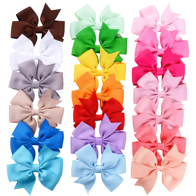 Fashion 12pcs/lot Grosgrain Ribbon Hair Bow with Clips Baby Girls Bow Hair Clip Hairpins Children Photo Props Hair Accessories