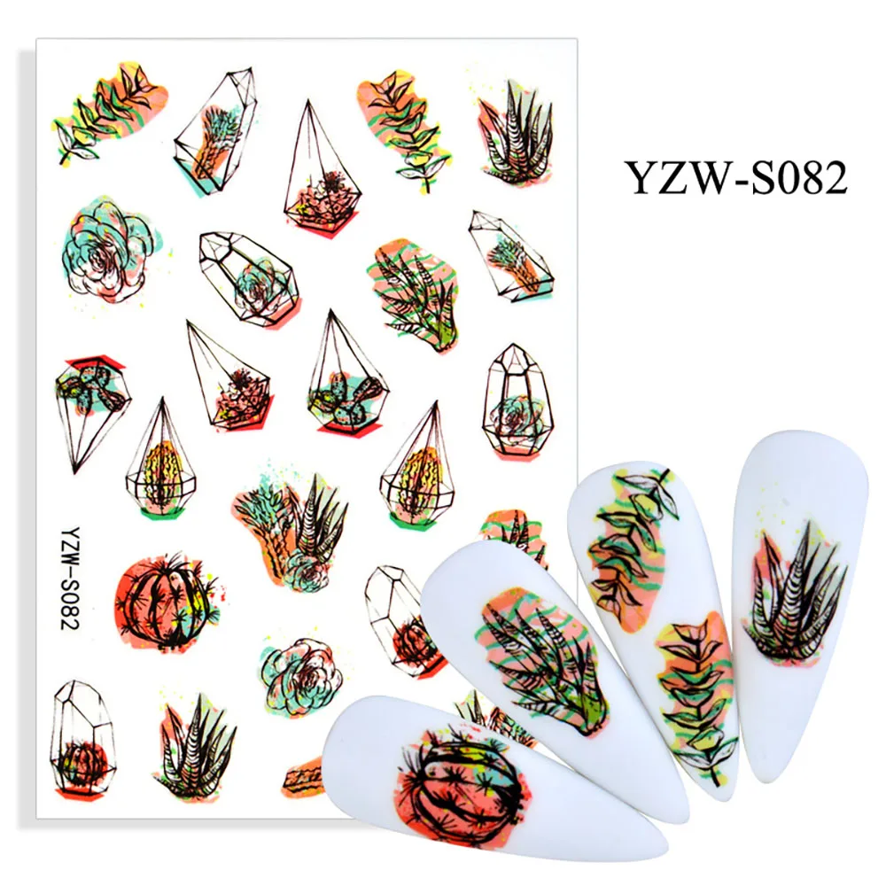 Colorful Nails Stickers Adhesive Ongle Decal Fashion Stickers Aesthetic Flowers Nails Autumn Nail Sticker Sticky Autocollant