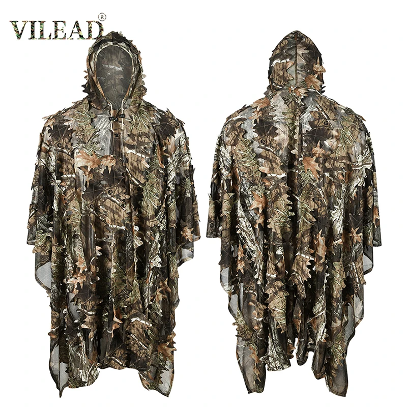 Vilead 3D ağacı akçaağaç yaprağı kamuflaj keskin nişancı pelerin Ghillie Suit avcılık giyim Camo Birdwatch Airsoft kamuflaj giyim ceket