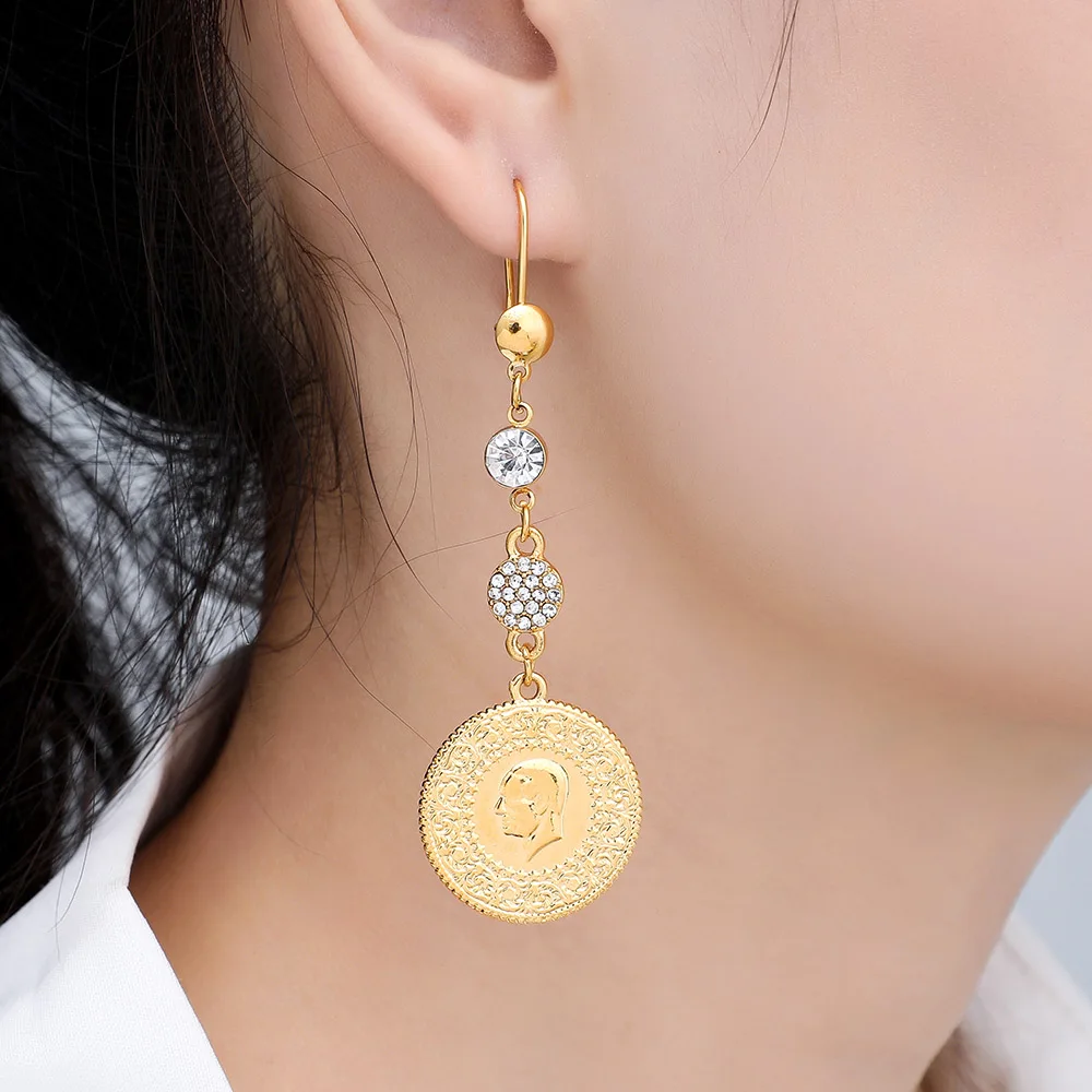 Gold Color Muslim Islamic Allah Coin Earrings for Women/Girls Iran Persian Turkish Jewelry Drop Earring Arab Coins Middle East