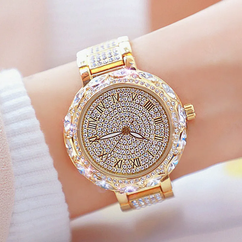 

Women Watches Gold Luxury Brand Diamond Quartz Big dial Ladies Wrist Watches Stainless steel Clock Female Watch relogio feminino