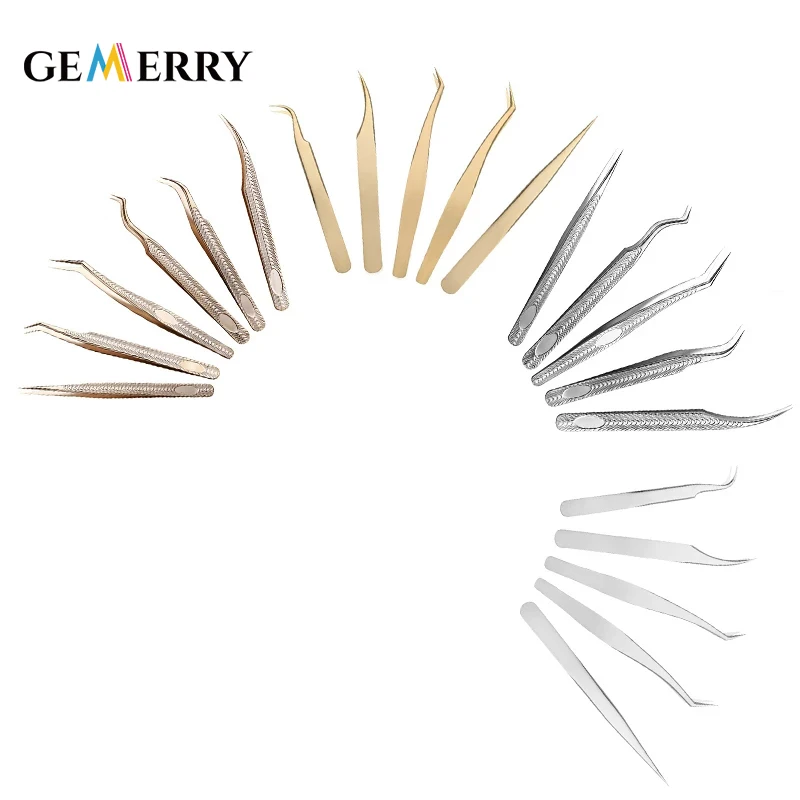 Eyelash Extension Tweezers for Eyelashes Stainless Steel Straight Bend Wholesale Tweezer Eyebrow Volume Tweezers Set Makeup Tool