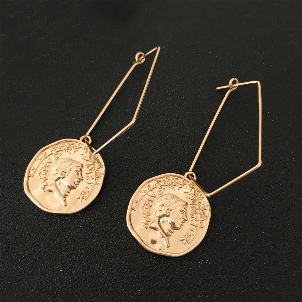 Simple Casual Women Drop Earrings Gold Color Coin Geometric Oval Circle Dangle Earrings for Women Fashion Vintage Boho Jewelry