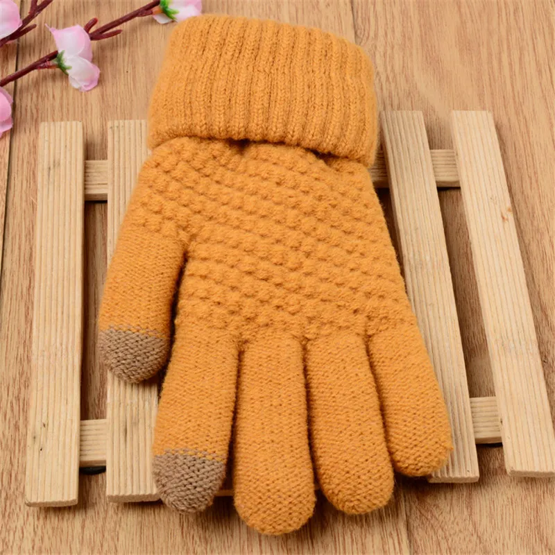 Winter Solid Knit Mittens Women Gloves Imitation Cashmere Thick Warm Touch Screen Gloves Full Cover Fingers Black White Red