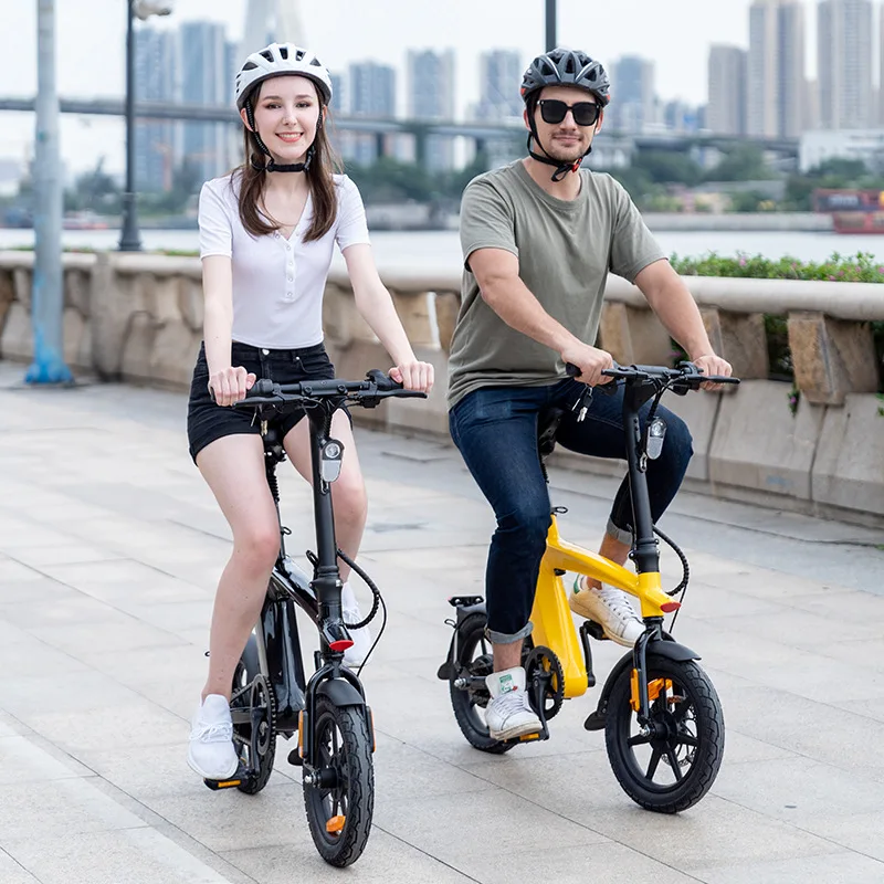 Yellow Double Disc Brake Lithium Battery Two-wheel Folding Electric Bicycle