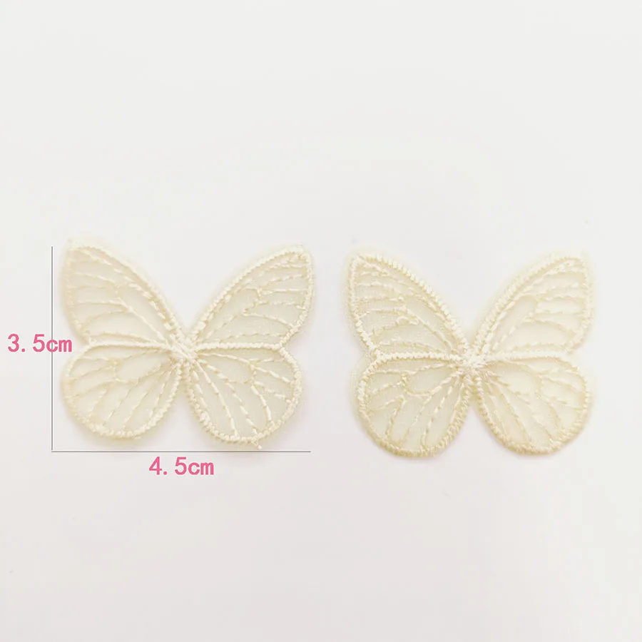 48pcs/lot 4.5*3.5cm Embroidered mesh butterfly cloth patches Appliques for Clothes Sewing Supplies DIY Hair Clip Accessories