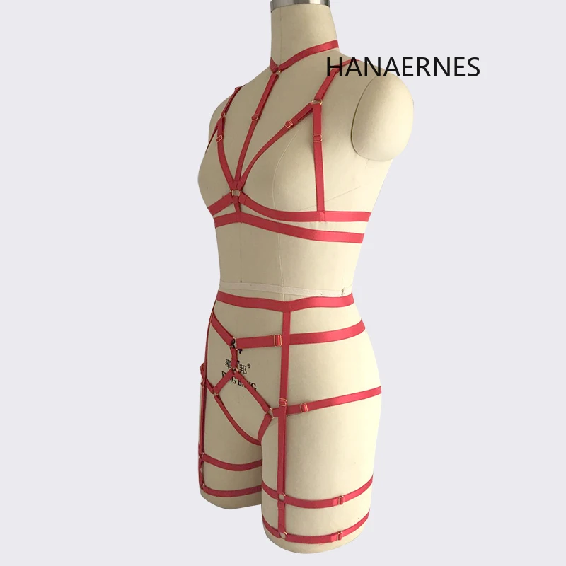 HANAERNESสีแดงCupless Cage Braletteปรับด้านล่างกางเกงCrop Topชุดชั้นในBondageชุดFetish Wearเต้นรำBodysuit