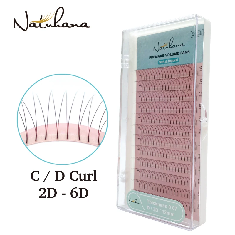 NATUHANA  3D 4D 5D 6D Long Stem Premade Volume Fans Faux Mink Eyelash Extension Premade Russia Fan Eyelashes for Makeup Cilio