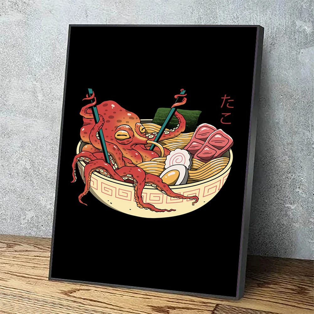 Canvas Pictures Home Decor Japanese Style Cartoon Squid Ramen Paintings Wall Art Prints Modern Poster Modular Bedside Background